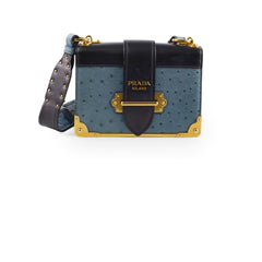 Prada Cahier Ostrich Crossbody Bag Teal/Black