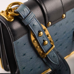 Prada Cahier Ostrich Crossbody Bag Teal/Black