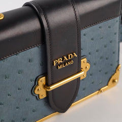 Prada Cahier Ostrich Crossbody Bag Teal/Black