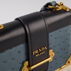 Prada Cahier Ostrich Crossbody Bag Teal/Black
