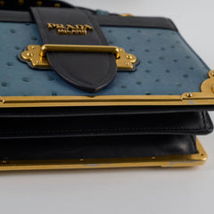 Prada Cahier Ostrich Crossbody Bag Teal/Black