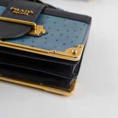 Prada Cahier Ostrich Crossbody Bag Teal/Black