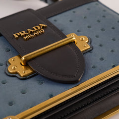 Prada Cahier Ostrich Crossbody Bag Teal/Black