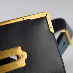 Prada Cahier Ostrich Crossbody Bag Teal/Black