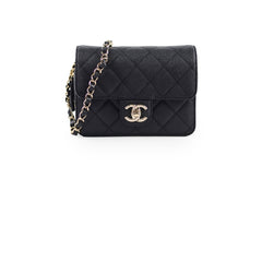 Chanel 22C Caviar Zip Mini Flap Bag Black Microchip