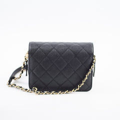 Chanel 22C Caviar Zip Mini Flap Bag Black Microchip
