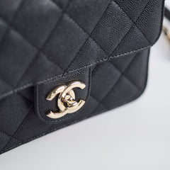 Chanel 22C Caviar Zip Mini Flap Bag Black Microchip