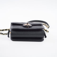 Chanel 22C Caviar Zip Mini Flap Bag Black Microchip