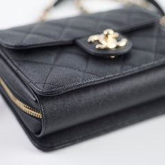 Chanel 22C Caviar Zip Mini Flap Bag Black Microchip