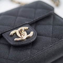 Chanel 22C Caviar Zip Mini Flap Bag Black Microchip