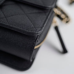 Chanel 22C Caviar Zip Mini Flap Bag Black Microchip