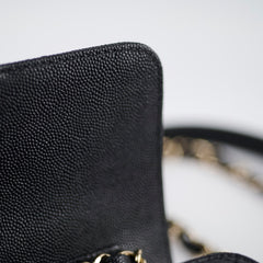 Chanel 22C Caviar Zip Mini Flap Bag Black Microchip