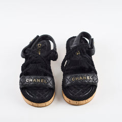 Chanel Raffia Sandals Black - Size 40