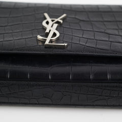 Saint Laurent Medium Black Croc Kate Crossbody Bag