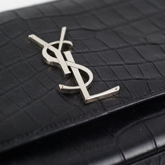 Saint Laurent Medium Black Croc Kate Crossbody Bag