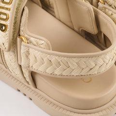 Christian Dior Act Woven Raffia Dad Sandals Beige Size 37.5