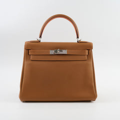 Hermes Kelly 28 Retourne Togo PHW Gold/Feu Verso M Square