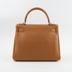 Hermes Kelly 28 Retourne Togo PHW Gold/Feu Verso M Square
