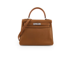 Hermes Kelly 28 Retourne Togo PHW Gold/Feu Verso M Square