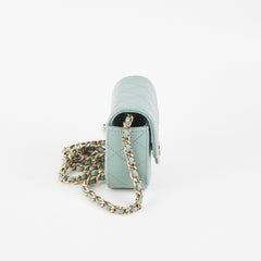 Chanel Micro Bag With Chain Greyish Green LGHW  Caviar
