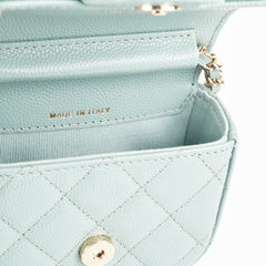 Chanel Micro Bag With Chain Greyish Green LGHW  Caviar