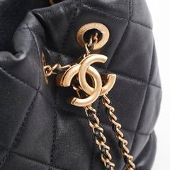 Chanel Pearl Top Handle Bucket Bag Lambskin Black