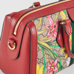 Gucci Red/Beige GG Supreme Flora Medium Ophidia Boston Bag