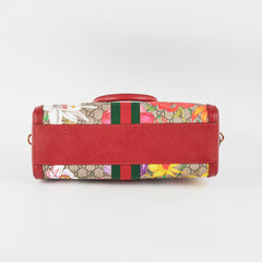 Gucci Red/Beige GG Supreme Flora Medium Ophidia Boston Bag