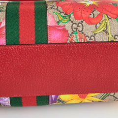 Gucci Red/Beige GG Supreme Flora Medium Ophidia Boston Bag