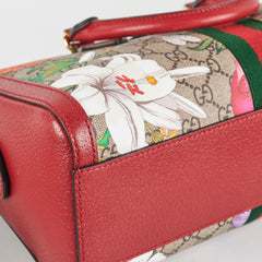Gucci Red/Beige GG Supreme Flora Medium Ophidia Boston Bag