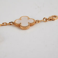 ITEM 22 - Van Cleef & Arpels Vintage Alhambra 5-Motif Yellow Gold, White Mother of Pearl Bracelet