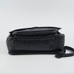 Saint Laurent Black Niki Medium In Crocodile-Embossed Leather
