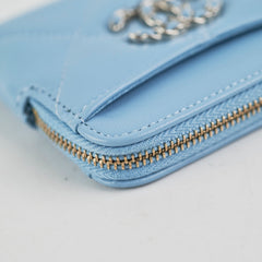 Chanel  Zip Card Wallet Lambskin Light Blue - Microchipped