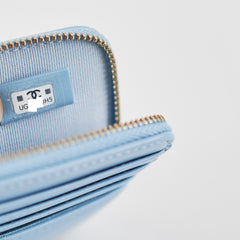 Chanel  Zip Card Wallet Lambskin Light Blue - Microchipped