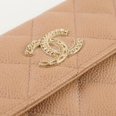 Chanel CC Trifold Wallet Caviar Dark Beige (Microchipped)