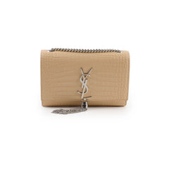 Saint Laurent Sunset Tassel Small Beige Croc Emboss