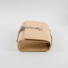 Saint Laurent Sunset Tassel Small Beige Croc Emboss