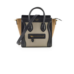 Celine Nano Luggage Tri Colour Black Taupe Brown