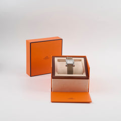 Hermes H Heure MM Mother Of Pearl Watch with 2 straps Etoupe and Blue Electric