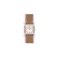 Hermes H Heure MM Mother Of Pearl Watch with 2 straps Etoupe and Blue Electric