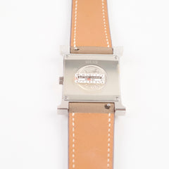 Hermes H Heure MM Mother Of Pearl Watch with 2 straps Etoupe and Blue Electric