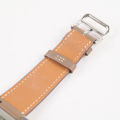 Hermes H Heure MM Mother Of Pearl Watch with 2 straps Etoupe and Blue Electric