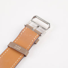 Hermes H Heure MM Mother Of Pearl Watch with 2 straps Etoupe and Blue Electric