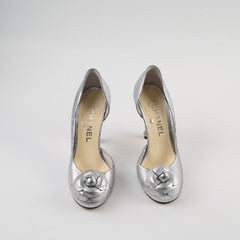 Chanel Camellia Pumps Silver Size 36
