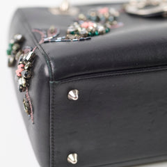 Christian  Dior Medium  Calfskin Embroidered Crystal Lady Dior Bag Black