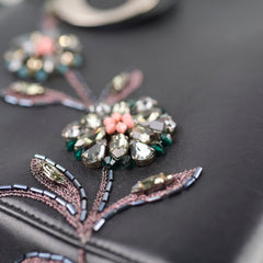 Christian  Dior Medium  Calfskin Embroidered Crystal Lady Dior Bag Black