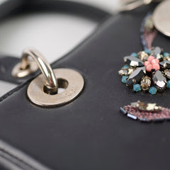 Christian  Dior Medium  Calfskin Embroidered Crystal Lady Dior Bag Black