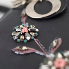 Christian  Dior Medium  Calfskin Embroidered Crystal Lady Dior Bag Black