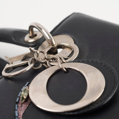 Christian  Dior Medium  Calfskin Embroidered Crystal Lady Dior Bag Black