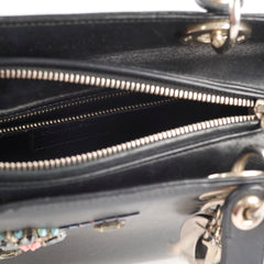 Christian  Dior Medium  Calfskin Embroidered Crystal Lady Dior Bag Black